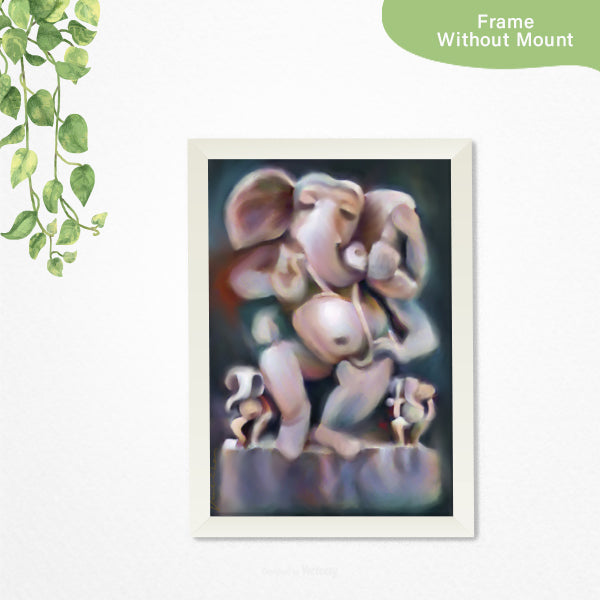 Dancing Ganesha Painting - White Frame Without Mount