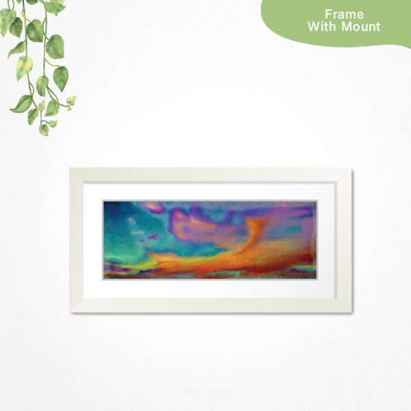 Cloudy Sunset Painting - White Frame with Mount
